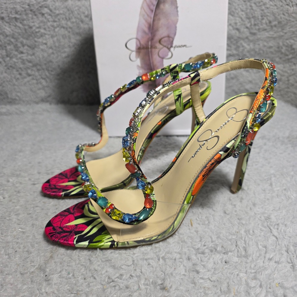 Jessica Simpson Multicolor Jeweled Floral High Heel Sandals - Picture 2 of 11